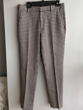 Men’s Topman Brown and White Plaid Dress Pants